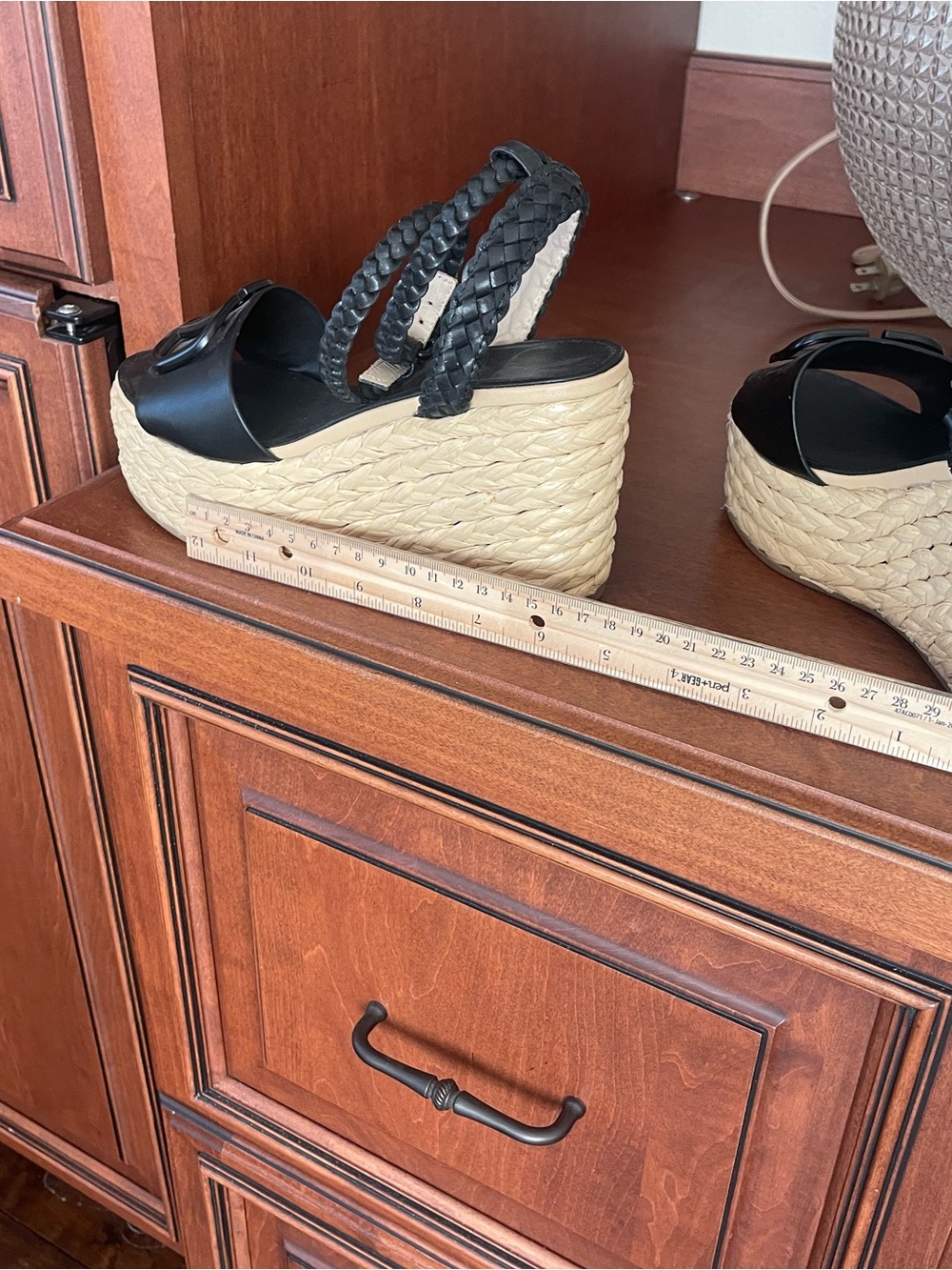 Black Braided Strap Espadrille Wedge Sandals